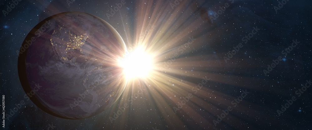 Poster planet earth with a spectacular sunset 