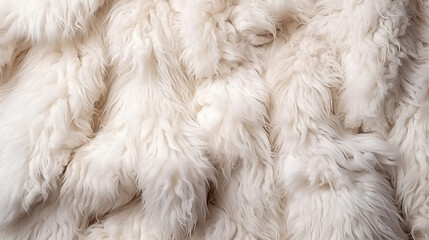 Natural animal white fur background,bunny design template, copy space top view,white wool seamless texture light sheep fluffy background, Generative Ai