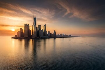 Fototapeta na wymiar sunset over the city AI Generated 