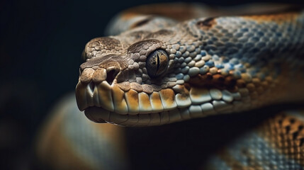 Fototapeta premium Python Snake portrait background, macro closeup of beautiful snake, wildlife,animal concept, Generative Ai
