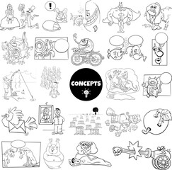 cartoon concepts or metaphors with comic characters set