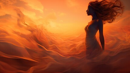 a painting of a woman in a flowing dress