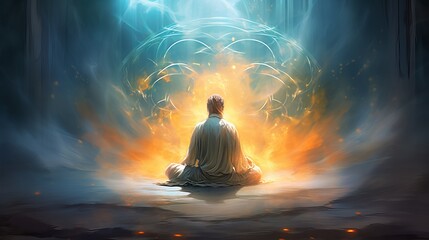 a man sitting in front of a bright light