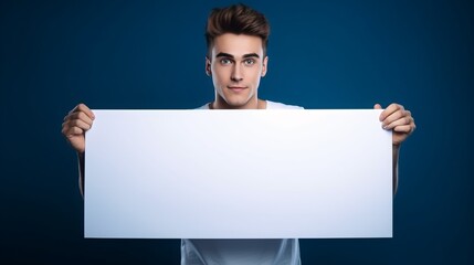 a man holding a white sign with a surprised look on his face