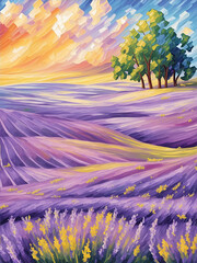 Lavender field landscape. AI generated illustration