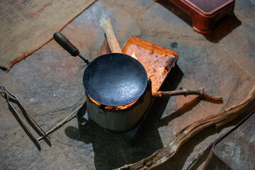 Rural kitchen. Traditional stoves used by residents in rural India,