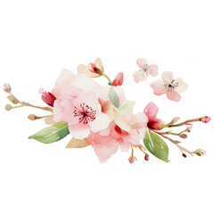 watercolor beautiful pink flower and branches, ai generative