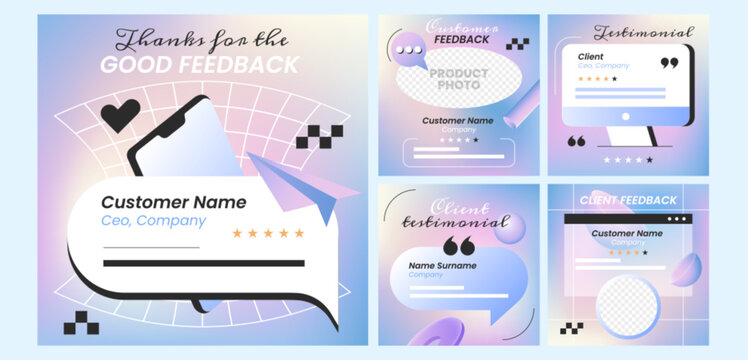 Customer service feedback flat concept. Client testimonial social media web banner, review post or story template. Satisfaction rating, good opinion of product or company.