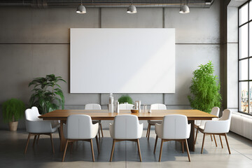 interior of an office with big white screen