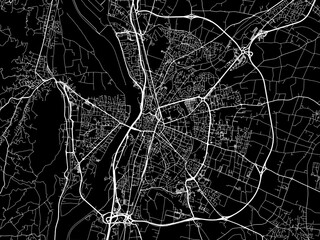 Vector road map of the city of  Valence in France on a black background.