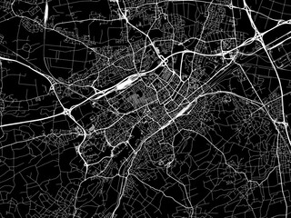 Vector road map of the city of  Mulhouse in France on a black background.