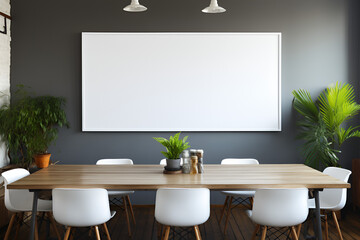 interior of an office with big white screen