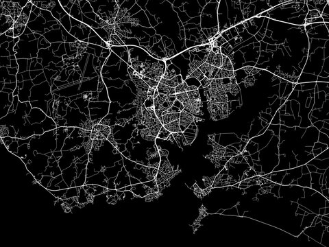Vector road map of the city of  Lorient in France on a black background.
