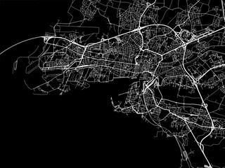 Vector road map of the city of  La Rochelle in France on a black background.