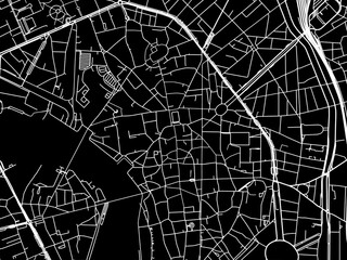 Vector road map of the city of  Toulouse Centre in France on a black background.