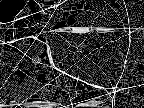 Vector road map of the city of  Drancy in France on a black background.