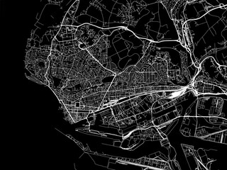 Vector road map of the city of  Le Havre in France on a black background. - obrazy, fototapety, plakaty