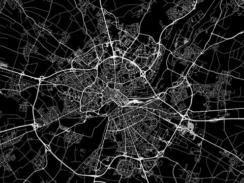 Vector road map of the city of  Caen in France on a black background.