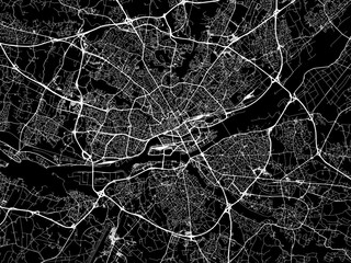 Vector road map of the city of  Nantes in France on a black background.