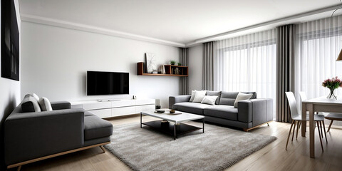 Modern living room interior, minimal style, white room, minimalist room idea