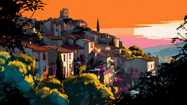 Illustration of beautiful view of Saint-Paul-de-Vence, France
