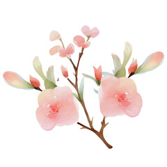 watercolor beautiful pink flower and branches, ai generative