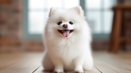 A cute white pomeranian