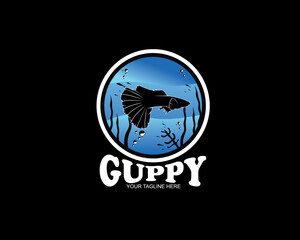 Guppy fish logo design silhouette - obrazy, fototapety, plakaty