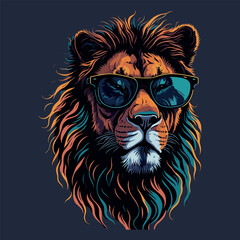 Obraz premium Lion head with Sunglass mascot vector illustration