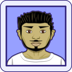 Avatar profile pic of young Asian man with black hair, brown eyes and facial hair. Vector illustration.