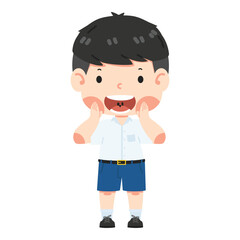 Cute boy student Shouting open mouth