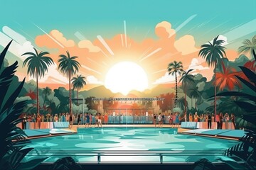 Tropical style pool party illustration.