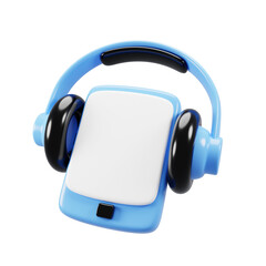 Audio icon concept with cartoon smartphone and headphone. 3d rendering illustration