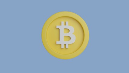 Bitcoin coin 3d icon isolated on blue background