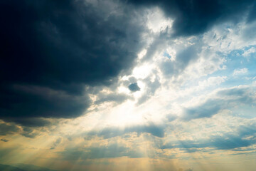 Rays of light shining down in morning