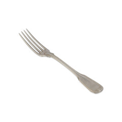 Old vintage metal fork isolated over white background