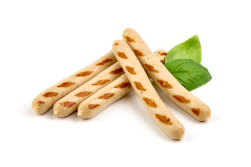 Grilled chicken sausages bbq, isolated on white background.