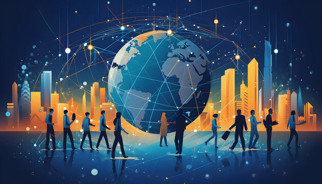 An illustration representing the global economy and interconnectedness. Generative AI.