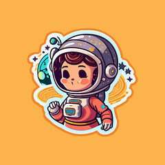 Astronaut cute cartoon sticker for kids.