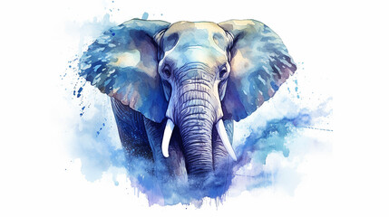 Blue watercolor elephant illustration  - obrazy, fototapety, plakaty