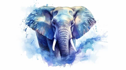 Afwasbaar Fotobehang Olifant Blue watercolor elephant illustration 