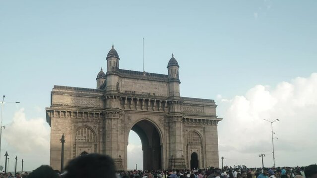 Hyperlapse of Gateway of India. World Heritage Structure famous Tourist Destination in Mumbai. 