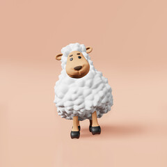 Cute white sheep 3d rendering for printing bedclothes, bedsheets, pyjamas, baby shower, children party invitation, funny clothes t-shirt. Adorable lamb greeting card Nursery Kids room interior design.