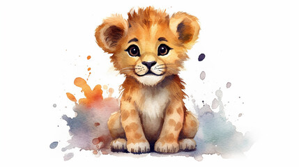 Cute watercolor baby lion illustration 