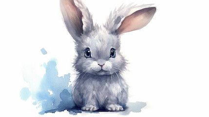 Cute watercolor gray bunny illustration 