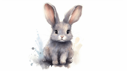 Obraz premium Cute watercolor gray bunny illustration