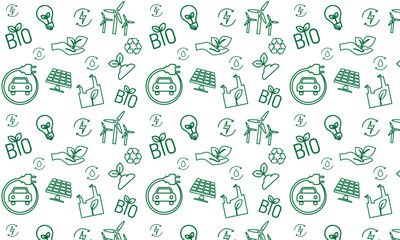 Ecology seamless pattern with thin line icons for environmental, recycling, renewable energy