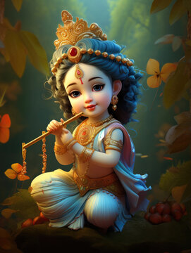 Beautiful baby Goddess Radha with flute