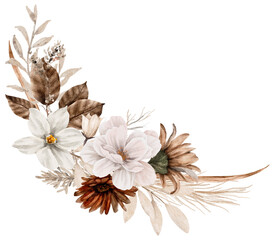 Autumn Flower and Leaves Bouquet Watercolor