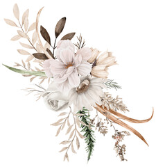 Autumn Flower and Leaves Bouquet Watercolor